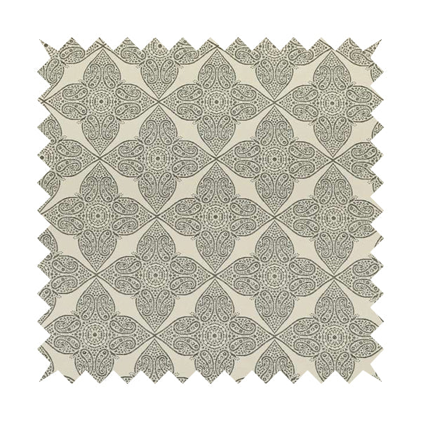 Zenith Collection In Smooth Chenille Finish Grey Black Colour Medallion Pattern Upholstery Fabric CTR-235 - Roman Blinds