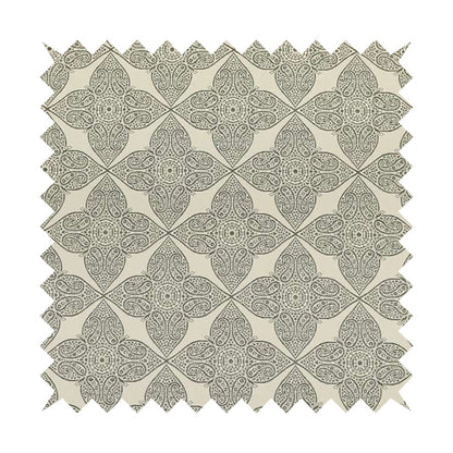 Zenith Collection In Smooth Chenille Finish Grey Black Colour Medallion Pattern Upholstery Fabric CTR-235