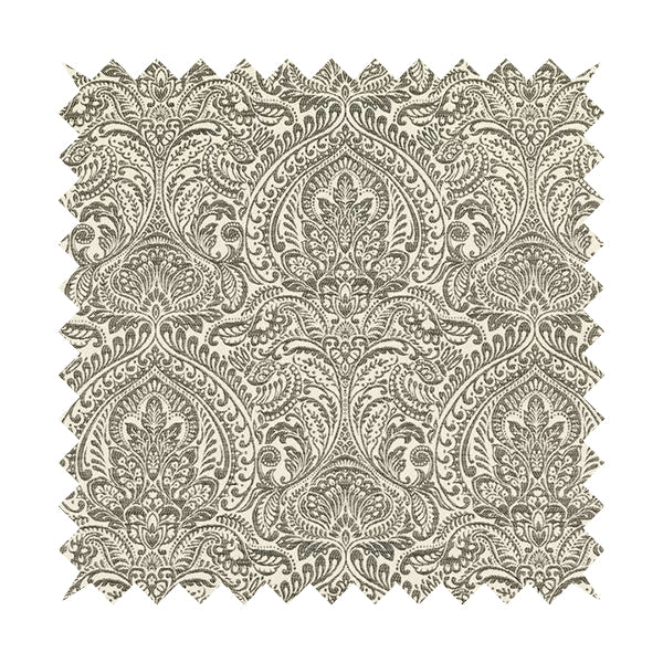 Zenith Collection In Smooth Chenille Finish Grey Black Colour Damask Pattern Upholstery Fabric CTR-237 - Roman Blinds