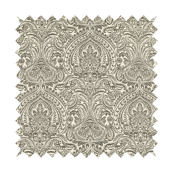 Zenith Collection In Smooth Chenille Finish Grey Black Colour Damask Pattern Upholstery Fabric CTR-237