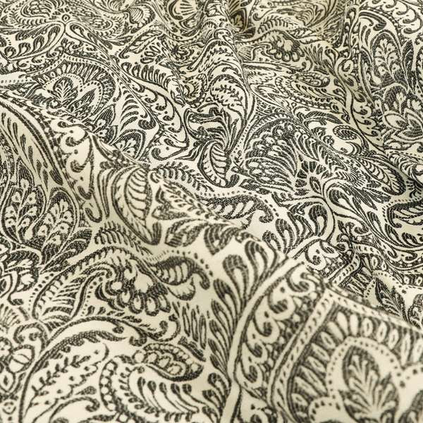 Zenith Collection In Smooth Chenille Finish Grey Black Colour Damask Pattern Upholstery Fabric CTR-237