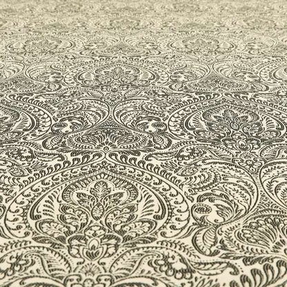 Zenith Collection In Smooth Chenille Finish Grey Black Colour Damask Pattern Upholstery Fabric CTR-237 - Roman Blinds