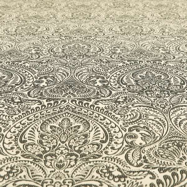 Zenith Collection In Smooth Chenille Finish Grey Black Colour Damask Pattern Upholstery Fabric CTR-237