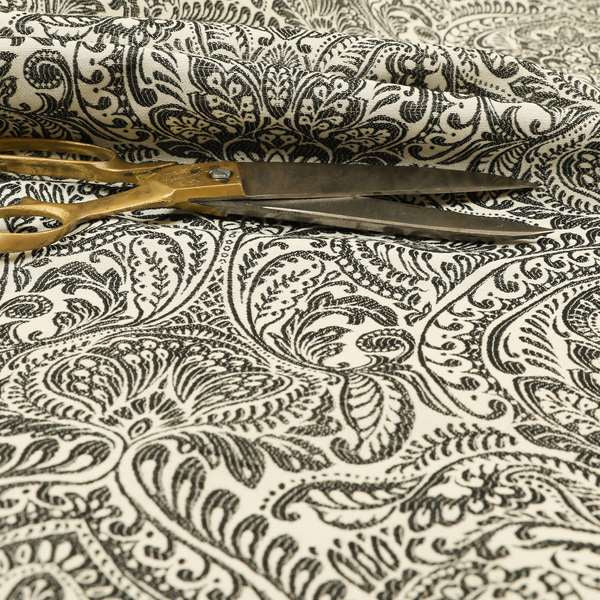 Zenith Collection In Smooth Chenille Finish Grey Black Colour Damask Pattern Upholstery Fabric CTR-237 - Handmade Cushions