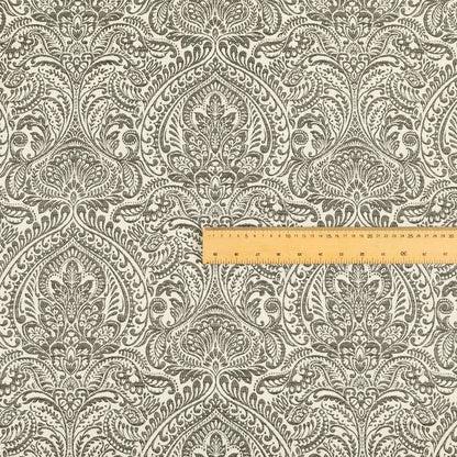 Zenith Collection In Smooth Chenille Finish Grey Black Colour Damask Pattern Upholstery Fabric CTR-237