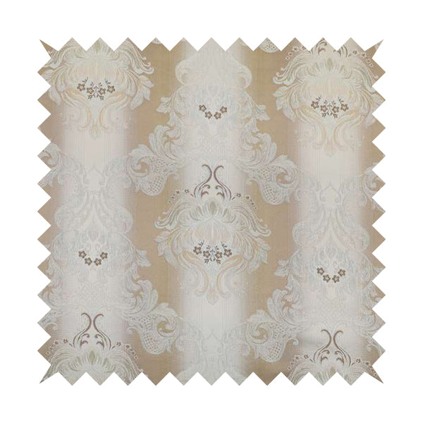 Esma Traditional Damask Pattern Fabric Cream Brown Colour Interior Fabrics CTR-24 - Made To Measure Curtains