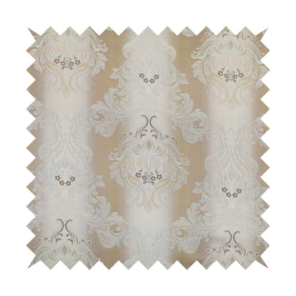 Esma Traditional Damask Pattern Fabric Cream Brown Colour Interior Fabrics CTR-24
