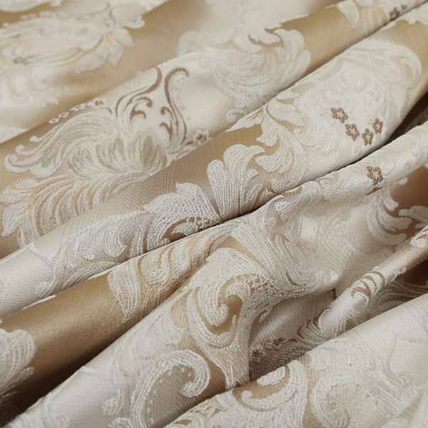 Esma Traditional Damask Pattern Fabric Cream Brown Colour Interior Fabrics CTR-24 - Made To Measure Curtains