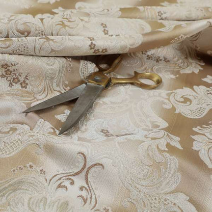 Esma Traditional Damask Pattern Fabric Cream Brown Colour Interior Fabrics CTR-24