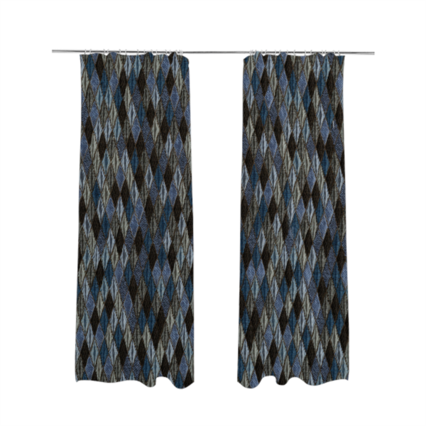 Morelia Mosaic Pattern Quilted Blue Black Upholstery Fabric CTR-2413 - Made To Measure Curtains