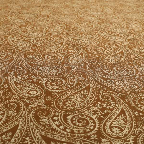 Istanbul Range Of Faint Paisley Pattern In Brown Rust Colour Furnishing Fabric CTR-247