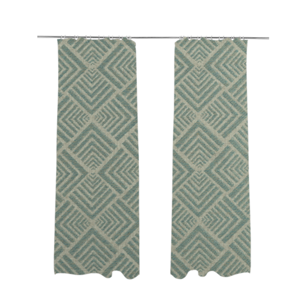 Bahija Geometric Uniformed Pattern Teal Colour Upholstery Fabric CTR-2473 - Made To Measure Curtains