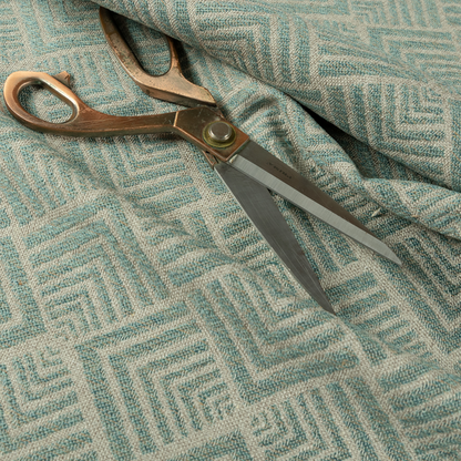 Bahija Geometric Uniformed Pattern Teal Colour Upholstery Fabric CTR-2473 - Made To Measure Curtains