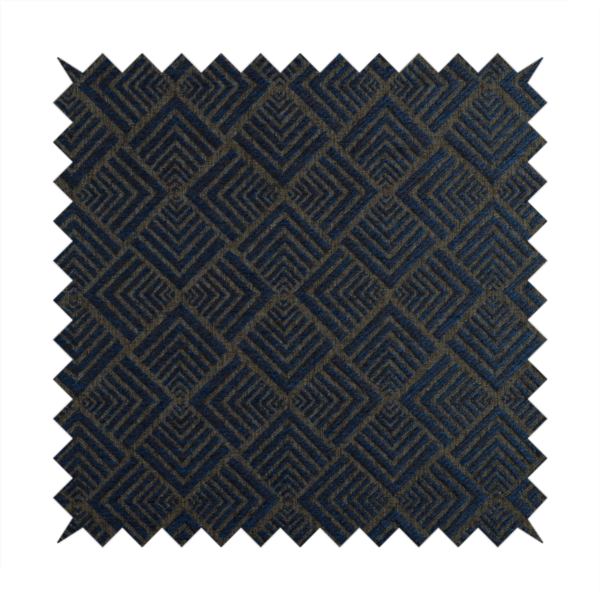 Bahija Geometric Uniformed Pattern Blue Brown Colour Upholstery Fabric CTR-2477 - Made To Measure Curtains