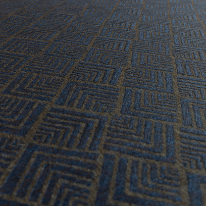 Bahija Geometric Uniformed Pattern Blue Brown Colour Upholstery Fabric CTR-2477