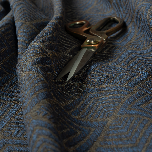 Bahija Geometric Uniformed Pattern Blue Brown Colour Upholstery Fabric CTR-2477 - Roman Blinds