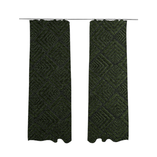 Bahija Geometric Uniformed Pattern Black Green Colour Upholstery Fabric CTR-2478 - Made To Measure Curtains