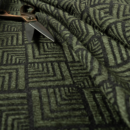 Bahija Geometric Uniformed Pattern Black Green Colour Upholstery Fabric CTR-2478 - Roman Blinds