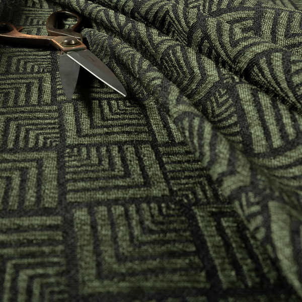 Bahija Geometric Uniformed Pattern Black Green Colour Upholstery Fabric CTR-2478
