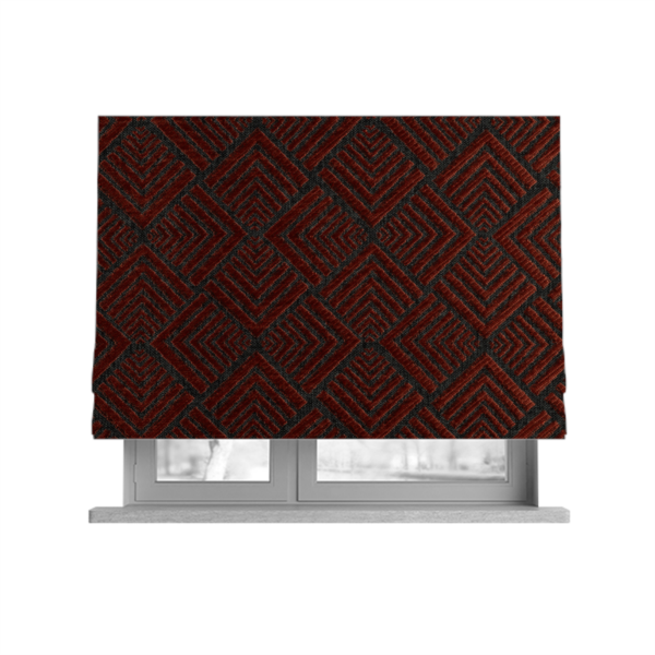 Bahija Geometric Uniformed Pattern Black Red Colour Upholstery Fabric CTR-2479 - Roman Blinds