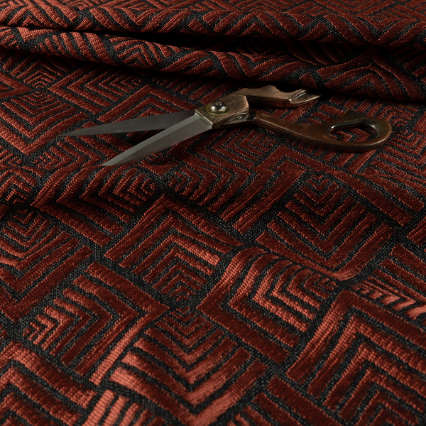 Bahija Geometric Uniformed Pattern Black Red Colour Upholstery Fabric CTR-2479 - Made To Measure Curtains