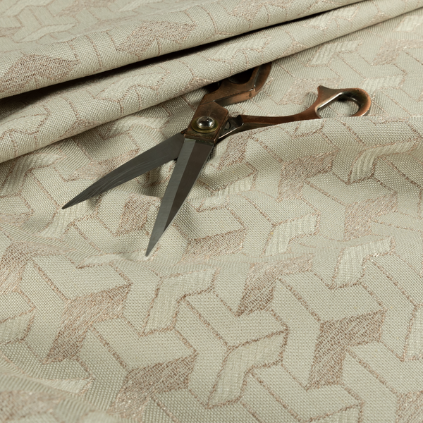 Baha Geometric Key Pattern Cream Beige Colour Upholstery Fabric CTR-2480