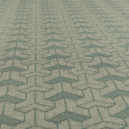 Baha Geometric Key Pattern Teal Colour Upholstery Fabric CTR-2482 - Made To Measure Curtains