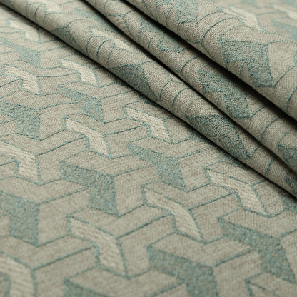 Baha Geometric Key Pattern Teal Colour Upholstery Fabric CTR-2482 - Roman Blinds