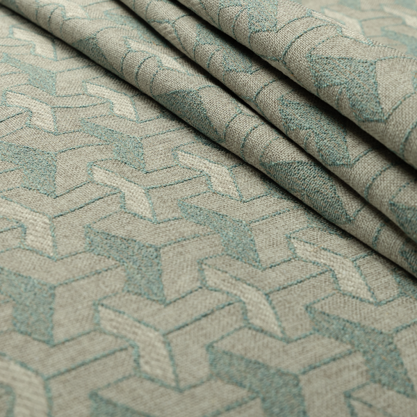 Baha Geometric Key Pattern Teal Colour Upholstery Fabric CTR-2482