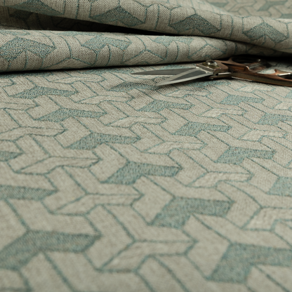 Baha Geometric Key Pattern Teal Colour Upholstery Fabric CTR-2482 - Roman Blinds