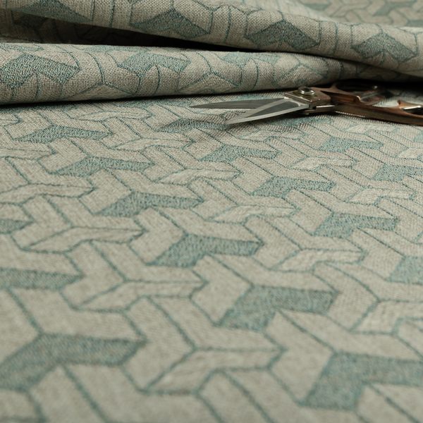 Baha Geometric Key Pattern Teal Colour Upholstery Fabric CTR-2482 - Made To Measure Curtains