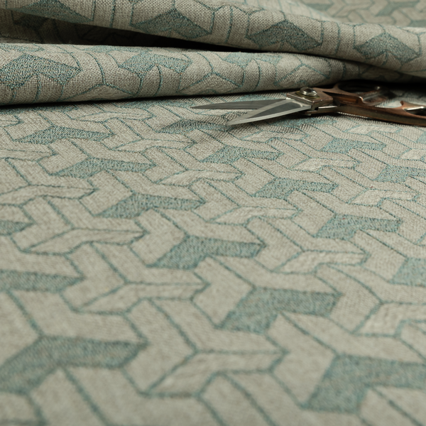 Baha Geometric Key Pattern Teal Colour Upholstery Fabric CTR-2482