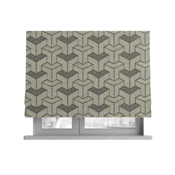 Baha Geometric Key Pattern Grey Colour Upholstery Fabric CTR-2483 - Roman Blinds