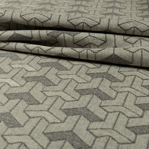 Baha Geometric Key Pattern Grey Colour Upholstery Fabric CTR-2483