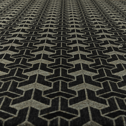 Baha Geometric Key Pattern Cream Black Colour Upholstery Fabric CTR-2485