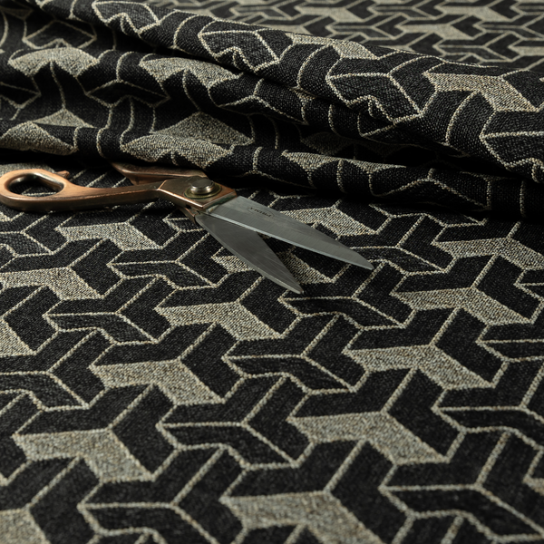 Baha Geometric Key Pattern Cream Black Colour Upholstery Fabric CTR-2485 - Roman Blinds