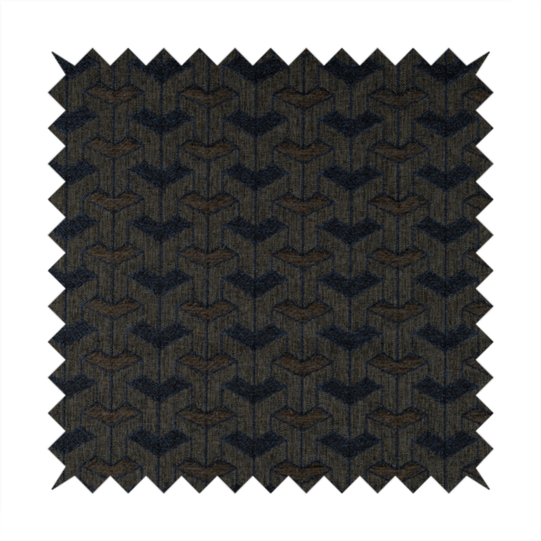 Baha Geometric Key Pattern Blue Brown Colour Upholstery Fabric CTR-2486 - Roman Blinds