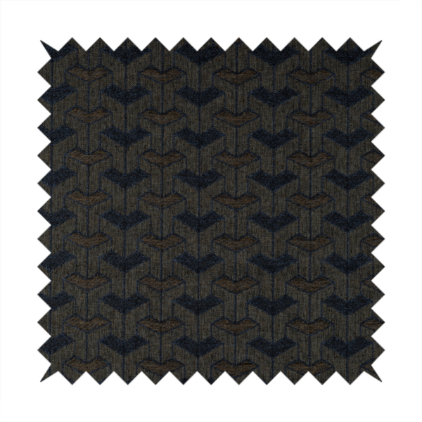 Baha Geometric Key Pattern Blue Brown Colour Upholstery Fabric CTR-2486