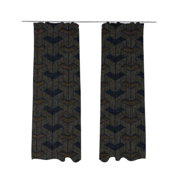 Baha Geometric Key Pattern Blue Brown Colour Upholstery Fabric CTR-2486 - Made To Measure Curtains