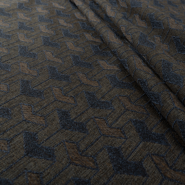 Baha Geometric Key Pattern Blue Brown Colour Upholstery Fabric CTR-2486 - Made To Measure Curtains