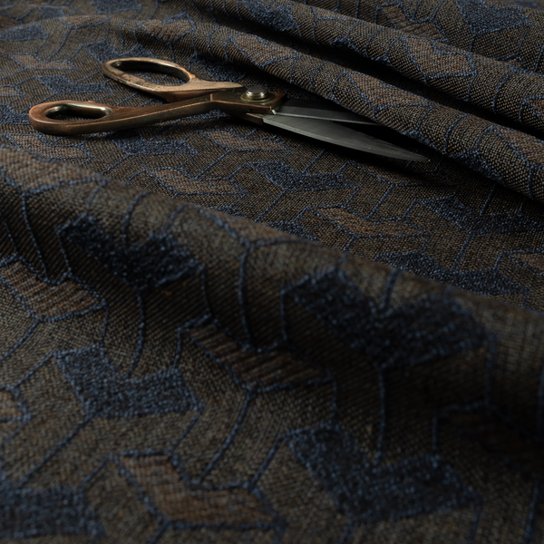 Baha Geometric Key Pattern Blue Brown Colour Upholstery Fabric CTR-2486