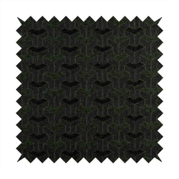Baha Geometric Key Pattern Black Green Colour Upholstery Fabric CTR-2487 - Roman Blinds