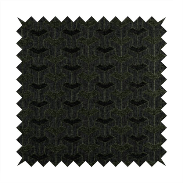 Baha Geometric Key Pattern Black Green Colour Upholstery Fabric CTR-2487 - Made To Measure Curtains