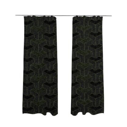 Baha Geometric Key Pattern Black Green Colour Upholstery Fabric CTR-2487 - Made To Measure Curtains