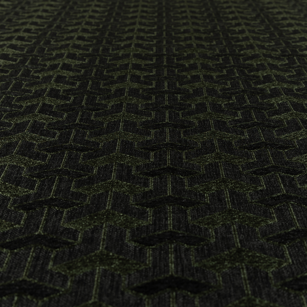 Baha Geometric Key Pattern Black Green Colour Upholstery Fabric CTR-2487 - Roman Blinds