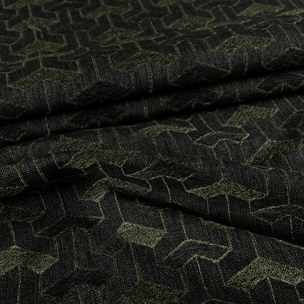 Baha Geometric Key Pattern Black Green Colour Upholstery Fabric CTR-2487 - Roman Blinds