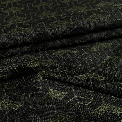 Baha Geometric Key Pattern Black Green Colour Upholstery Fabric CTR-2487 - Made To Measure Curtains