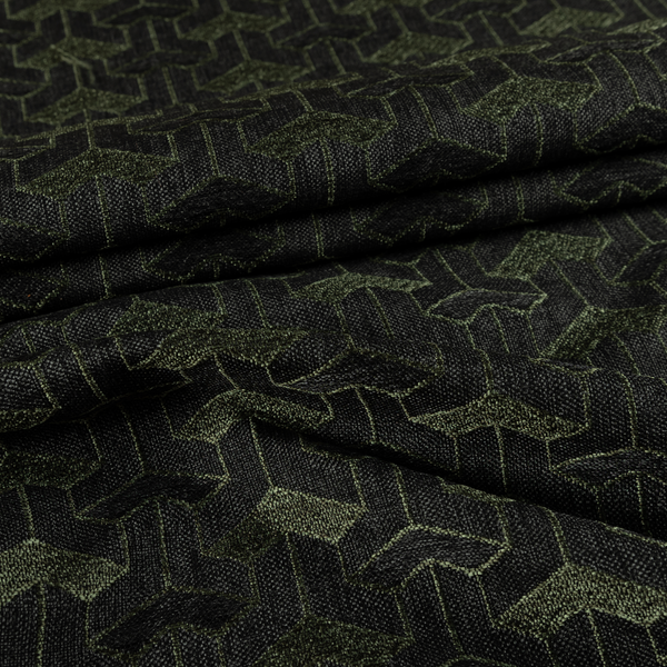 Baha Geometric Key Pattern Black Green Colour Upholstery Fabric CTR-2487