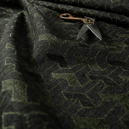 Baha Geometric Key Pattern Black Green Colour Upholstery Fabric CTR-2487 - Handmade Cushions
