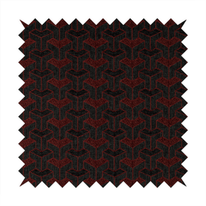 Baha Geometric Key Pattern Black Red Colour Upholstery Fabric CTR-2488 - Roman Blinds